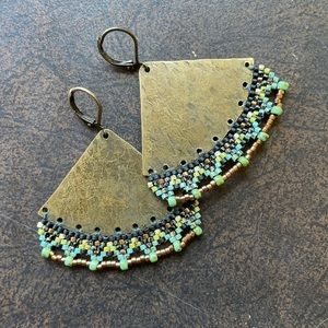 Dreamaya Designs Handmade Artisan Bronze Beaded Fan Boho Festival Earrings